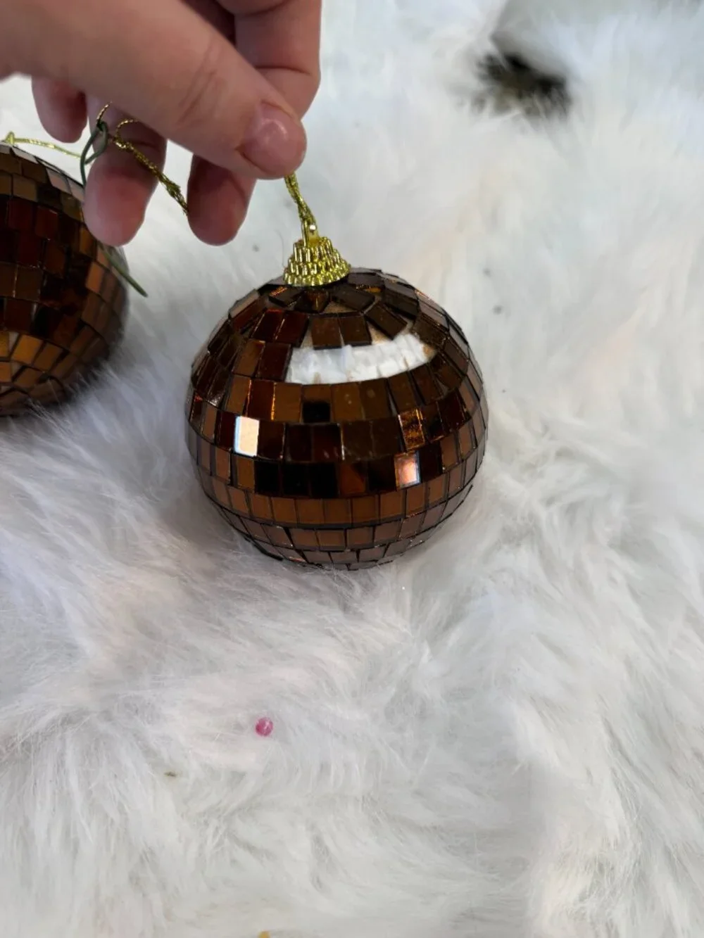 Set of 10 Bronze Copper Disco Ball Christmas Ornaments | Mirrored Holiday